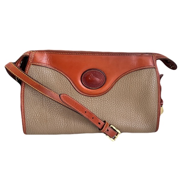 Vintage Dooney & Bourke Taupe Pebble Leather ‘Large Zip Top’ Crossbody Bag